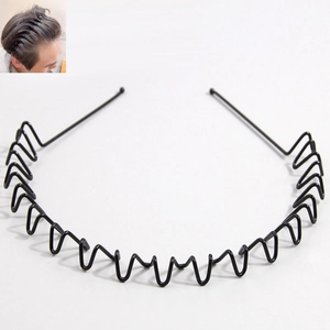 Minimalist black wavy metal spring headband for unisex hair styling and sports use