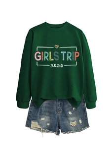 Close-up of Girls Trip 2026 sweatshirt fabric texture and leopard print heart detail