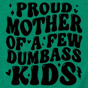 Macro su tessuto di cotone verde con stampa nera Proud Mother dallo stile vintage