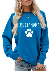 Détails du texte Fur Grandma et patte sur sweat-shirt décontracté bleu marine