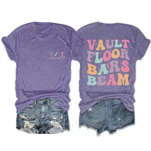 Women T-Shirt Short Sleeve Round Neck Gymnastics Vault Floor Bars Beam Cotton Blend Loose Fit Casual Athletic Retro Top