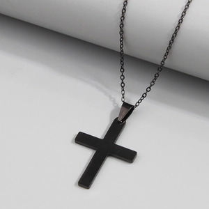 Minimalist black stainless steel cross pendant necklace with a matte finish for women