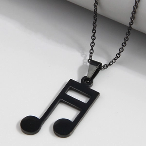 Black Stainless Steel Pendant Necklace Minimalist Cross Music Note Owl Style Fashion Jewelry For Men And Women