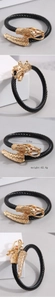 Detail showing the 5.0cm opening and golden dragon head design on the black steel rope bracelet