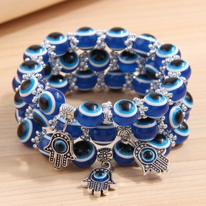 Evil Eye Hamsa Hand Beaded Bracelet Multi-Layer Alloy Charms Bohemian Protection Jewelry For Women
