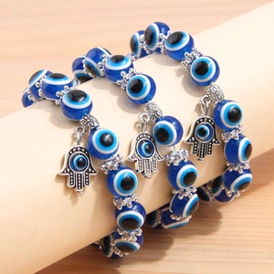 Evil Eye Beaded Bracelet Hamsa Hand Pendant Alloy Resin Lucky Talisman Protection Jewelry Men Women Daily Party Bohemian Ethnic Style