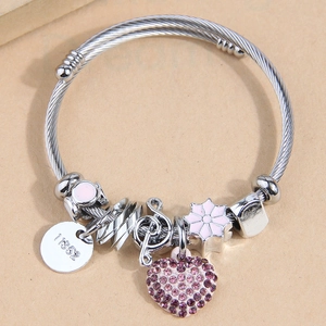 Bracciale Con Ciondolo A Cuore Acciaio Inossidabile Lega Cavo Intrecciato Pendente Nota Musicale Gioielli Strass Per Donna