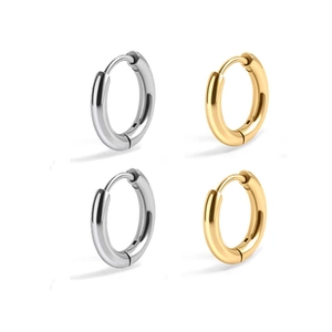 Créoles en acier inoxydable poli pour hommes en argent et or, style minimaliste