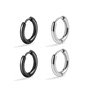 Ensemble de créoles polies en acier inoxydable noir et argent pour hommes et femmes