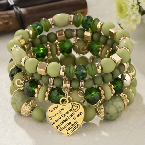 Bracelet Perles Colorées Bohème Avec Pendentif Cœur En Alliage Gravé Langue Je T'aime Bijoux Mode Élastiques Pour Femmes