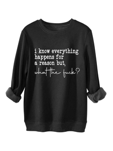 Detail of black thick fleece sweatshirt showing soft inner lining and funny letter print