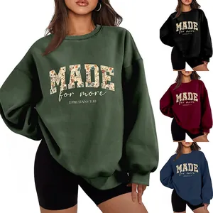 Women Oversized Sweatshirt Crewneck Cotton Blend Fleece Lined Floral Made For More Ephesians Long Sleeve Casual Streetwear