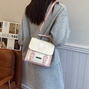 Sac à bandoulière crème et rose pour femmes avec imprimé cartoon et sangle réglable