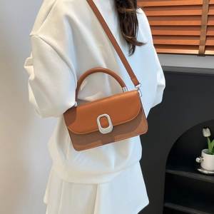 Chic brown leather and woven texture crossbody bag with silver buckle for women