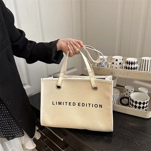 Women Large Capacity Canvas Tote Bag Limited Edition Letter Print Shoulder Handbag Fashion Casual Commuting Shopping Travel Bag