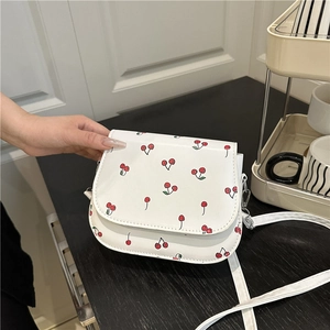 Cherry Print Crossbody Bag PU Leather Flap Small Fashion Underarm Shoulder Purse For Women