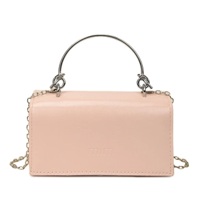 Mini sac en cuir rose pâle avec poignée argentée et logo mim de face épurée