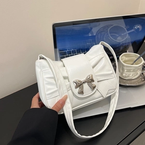 Sac Sous les Aisselles en Cuir PU à Nœud Plissé pour Femmes Rétro Français Doux Sac à Bandoulière Petit Sac Carré Design de Niche Sac à Main à la Mode