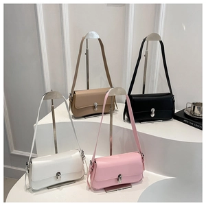 Collection of minimalist crossbody flap bags in white, pink, khaki and black colors