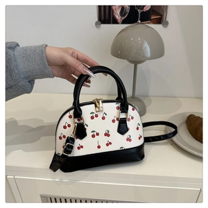 Sac Coquille en Cuir PU Imprimé Cerise pour Femmes Sac à Main Mode Bandoulière Petit Fourre-tout pour Quotidien Décontracté
