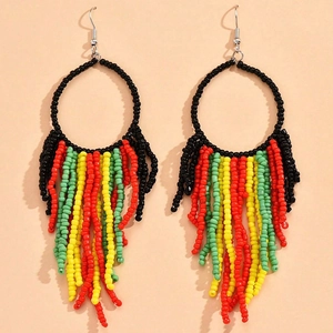 Bohemian Beaded Tassel Earrings Ethnic Hoop Seed Bead Jewelry For Women Colorful Fringe Drop Dangle Accessory