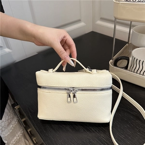 Fashion Litchi Pattern PU Leather Crossbody Bag Small Square Vanity Handbag With Double Zipper Adjustable Strap Elegant Shoulder Bag For Women