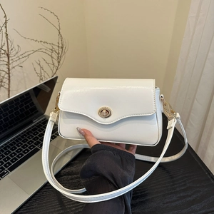 Women Crossbody Bag Patent Leather Texture Small Square Shoulder Bag With Gold Twist Lock Elegant Retro Style Ladies