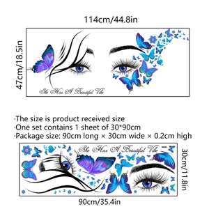 Sticker mural yeux et papillons pour chambre avec dimensions 114x47cm et 30x90cm