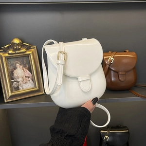 Small PU Leather Semicircle Crossbody Bag For Women Retro Saddle Shoulder Phone Purse With Adjustable Strap
