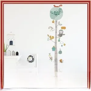Detailed forest height chart wall sticker featuring a tall tree with cute animals