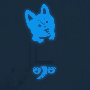 Luminous blue dog light switch sticker glowing in the dark for bedroom wall decoration