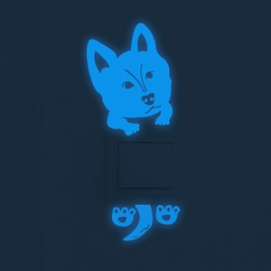 Luminous blue dog light switch sticker glowing in the dark for home bedroom wall decor