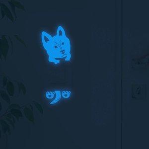 Glow in the dark husky dog switch sticker set with blue luminous effect in bedroom
