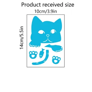 Detailed dimension guide for luminous cat and dog wall stickers measuring 10x14cm size