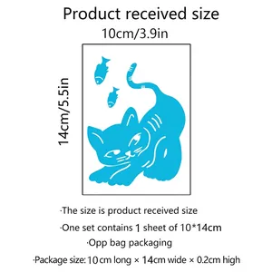 Luminous cat and fish wall sticker size chart showing 10x14cm dimensions in detail