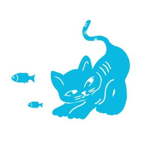 Glow in the dark blue cat and fish wall decals for bedroom light switch decoration