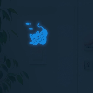 Glow in the dark blue cat and fish wall stickers for light switch decoration