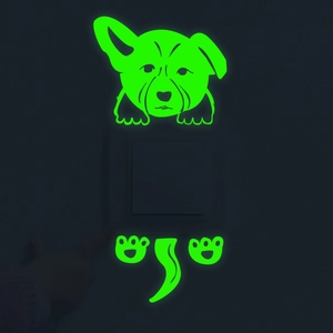 Luminous cartoon dog switch sticker glowing in the dark for bedroom wall decoration