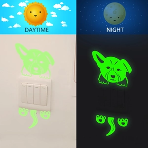 Luminous green puppy wall stickers showing high contrast between daytime and night