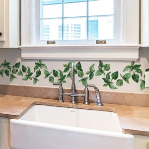 Zelfklevende muursticker met groene bladeren voor keukenachterwand en interieur
