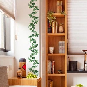 Zelfklevende muursticker met groene klimop en aquarel bladeren voor interieur