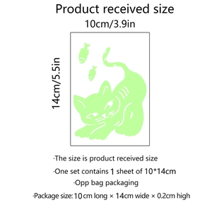 Luminous cat and fish light switch sticker glow in the dark wall decal 10x14cm size