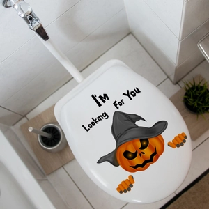 Adesivo WC Halloween zucca con cappello da strega e scritta I'm Looking For You