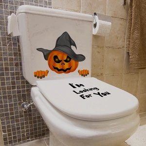 Adesivo per WC con zucca di Halloween, cappello da strega e testo decorativo nero