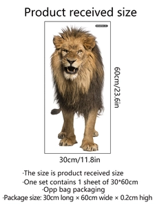 Majestic lion head PVC wall sticker for home decor, 30x60cm adhesive vinyl mural