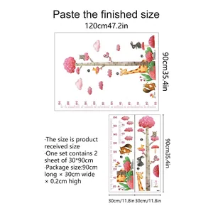 Cartoon forest animals growth chart wall sticker for kids bedroom decor 120x90cm