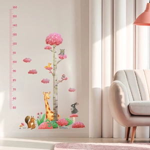 Cartoon forest animals height growth chart wall sticker for kids bedroom decor