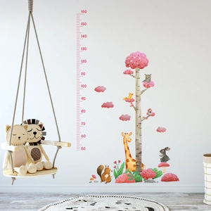 Detailed view of forest animal height chart wall sticker measuring from 50cm to 160cm