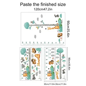 Detailed size chart for forest animal growth chart wall sticker showing product dimensions