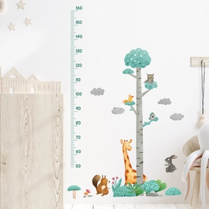 Detail of forest animal height chart wall sticker showing the 50cm to 160cm scale